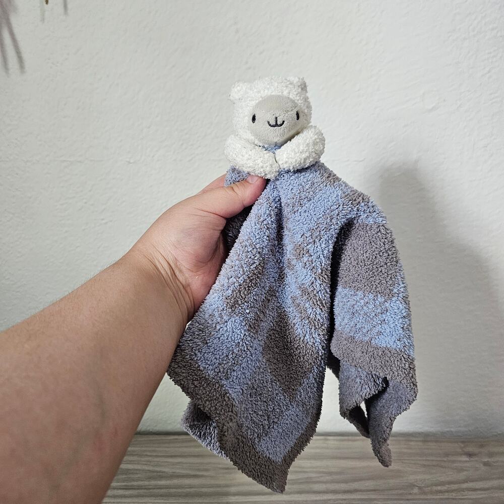 Barefoot Dreams White Sheep Lamb Blue Gray Blanket Plaid Cozychic Security Lovey